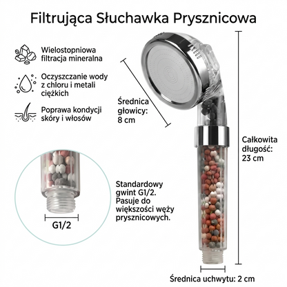 AuraWater - Głowica prysznicowa z filtracją kulkami mineralnymi