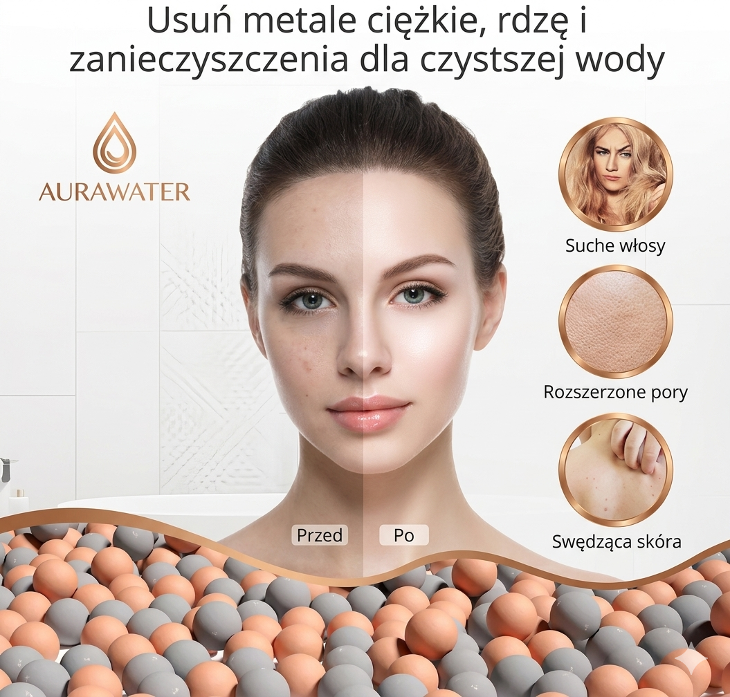 AuraWater - Głowica prysznicowa z filtracją kulkami mineralnymi