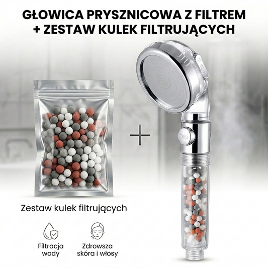 AuraWater - Głowica prysznicowa z filtracją kulkami mineralnymi