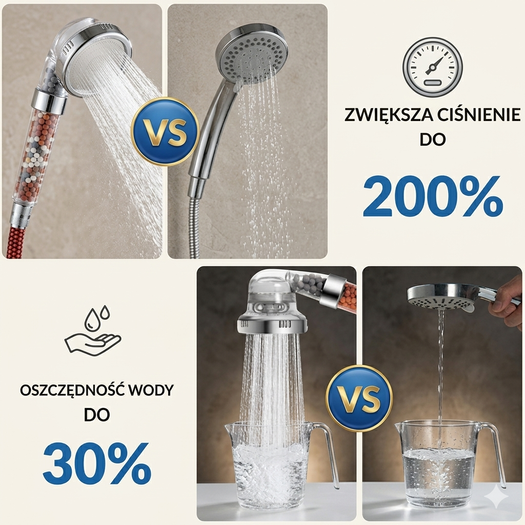 AuraWater - Głowica prysznicowa z filtracją kulkami mineralnymi